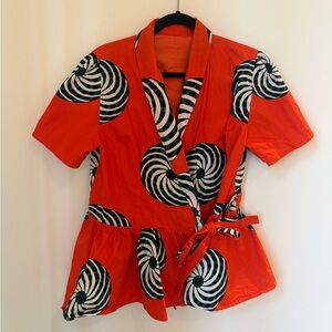 Vintage African Print Peplum Geometric Patterned Tailored Wrap Top